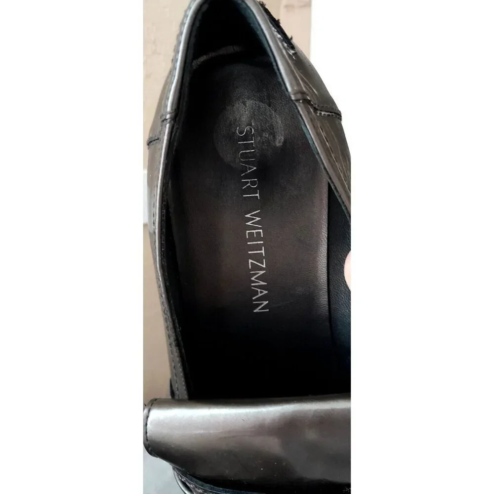 Stuart Weitzman Platform Shoes Preppy Chunky Metallic Gold Loafer Size 9.5M